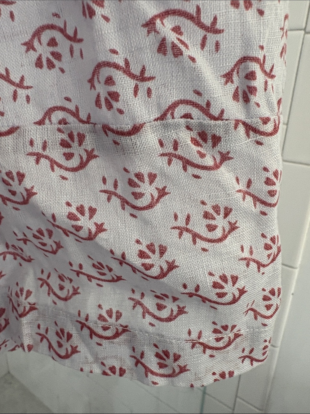 CPShades linen Long-Sleeve pale blue Dress with Red Floral Motif - Picture 7 of 13